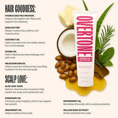 Overtone Raspberry Pink Daily ConditionerSemi-Permanent Pink Hair Color All Hair Types 4.5 oz Color-Depositing - New